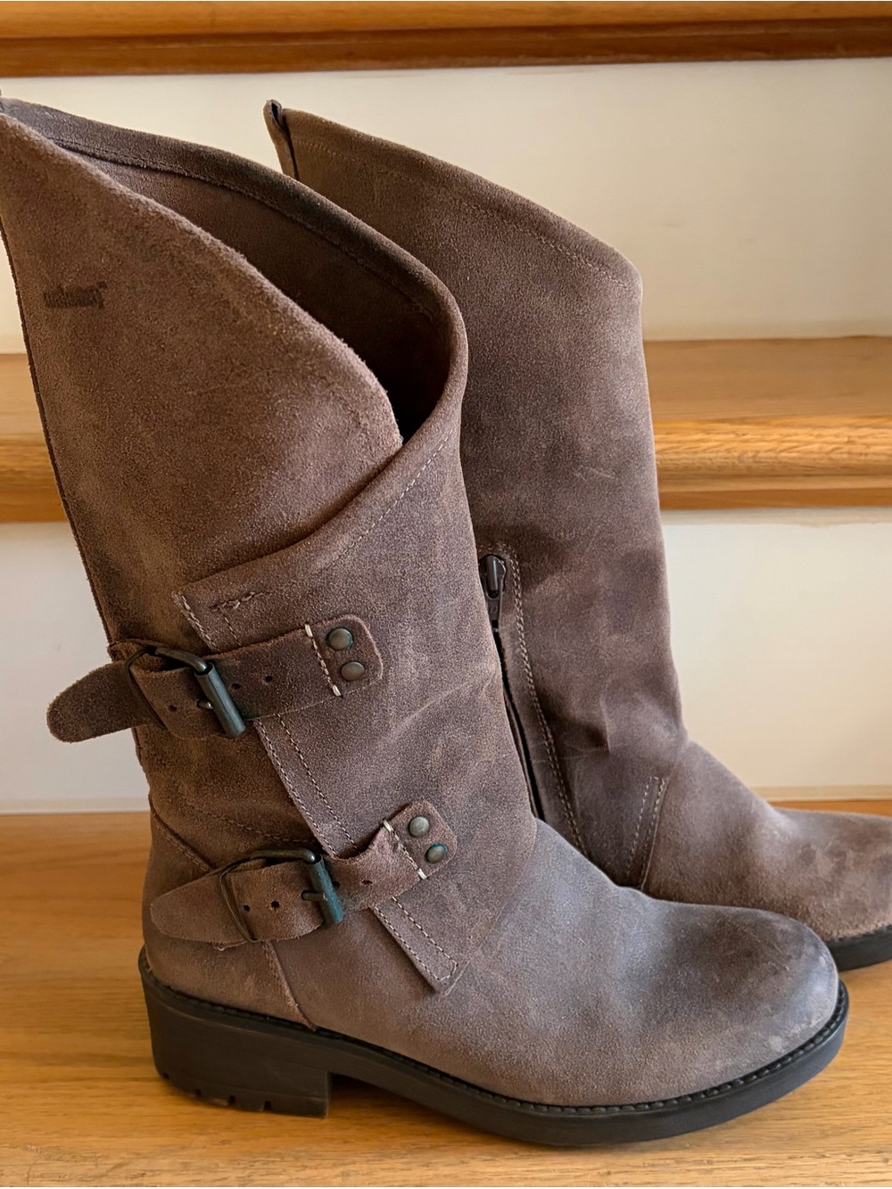 Coolway Women's Lace-Up Suede Mid-Calf Boots - Taupe Brown